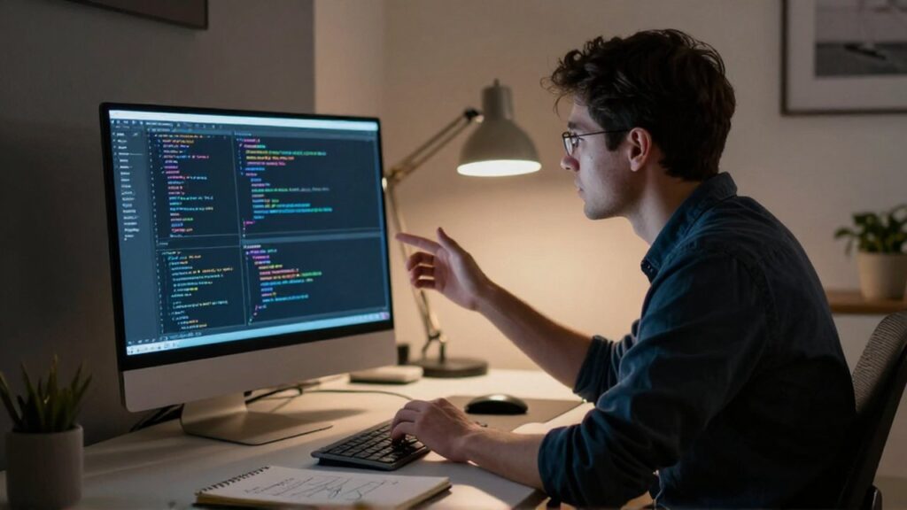 Una persona analiza líneas de código en un monitor