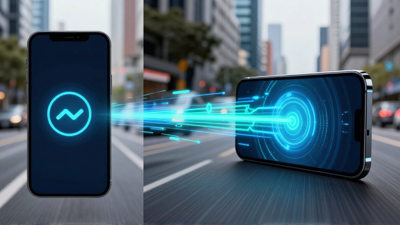 Pantalla dividida que compara la lentitud de una conexión móvil frente a la rapidez de una descarga de alta velocidad.